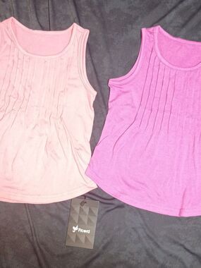 Ficerd Girls' Pack of 2 Pleated Tank Tops in Pink and Light Pink Sz 2T